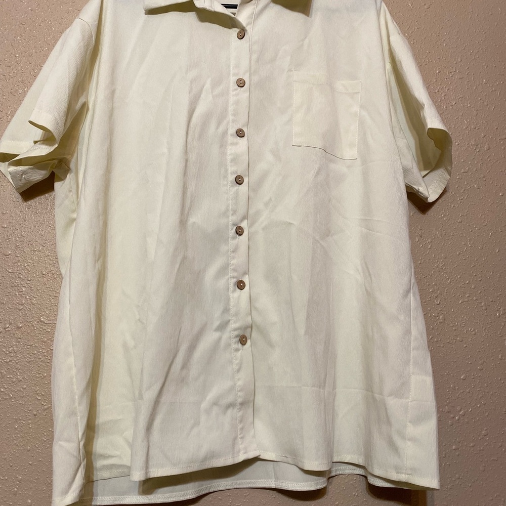 Two-Piece Elegant Cream Women's Button Down Shirt And Relaxed Shorts